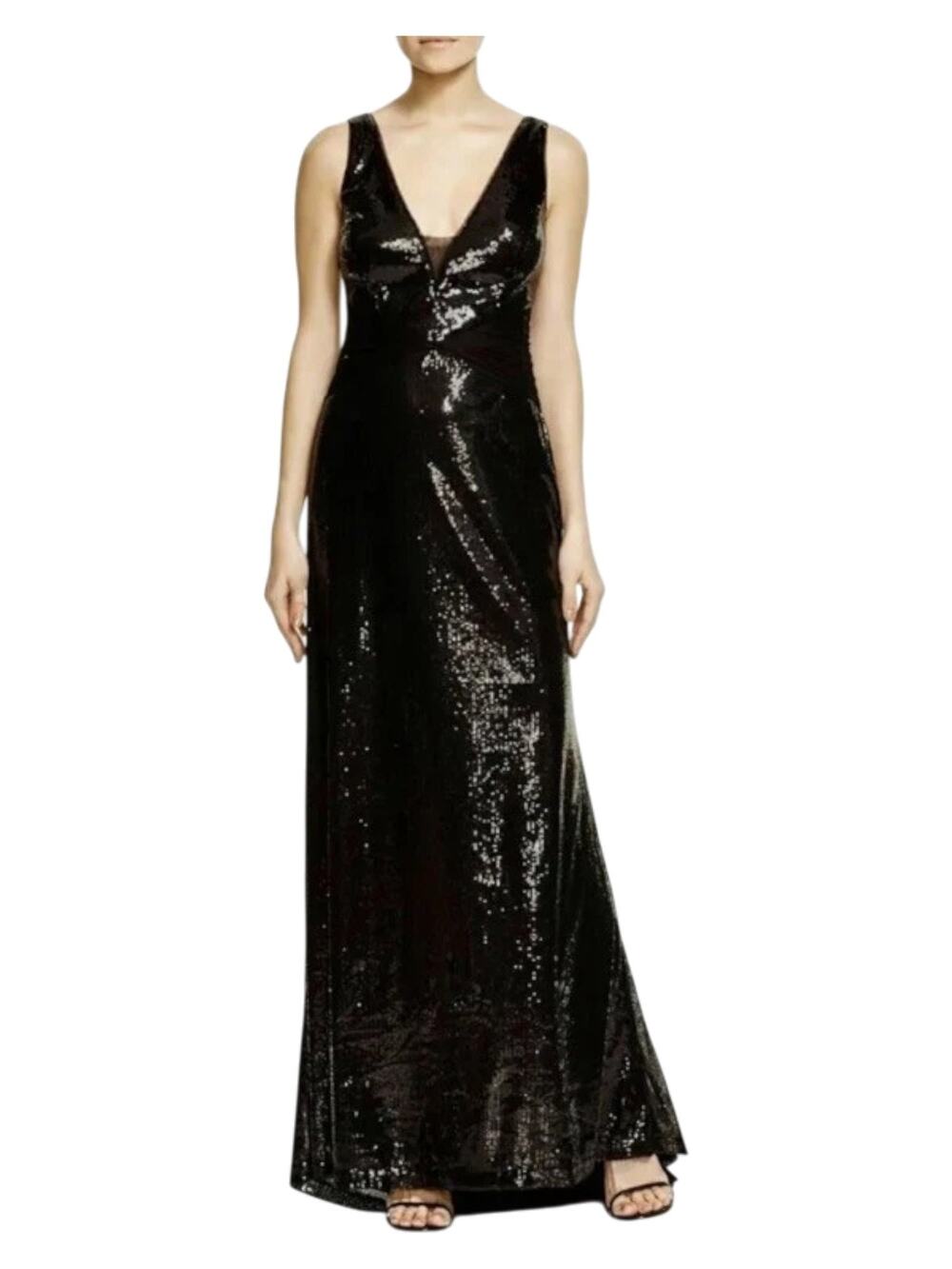 Vera Wang Black Sequin Formal Gown Dress 4 Gala Dress NYE Red Carpet Black Tie